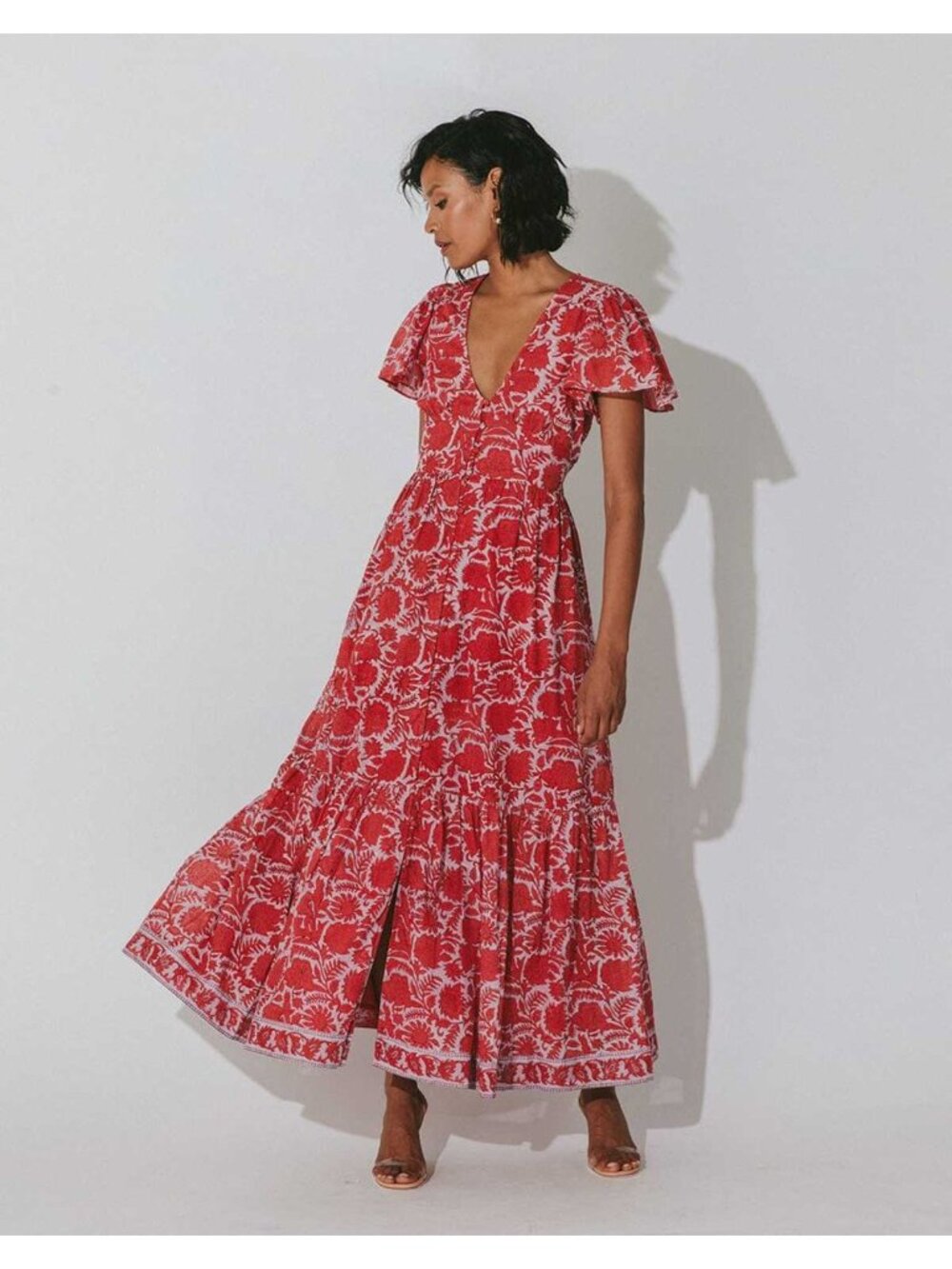 Cleobella Sasha Ankle Maxi Dress Sz M Red Flora NWOT